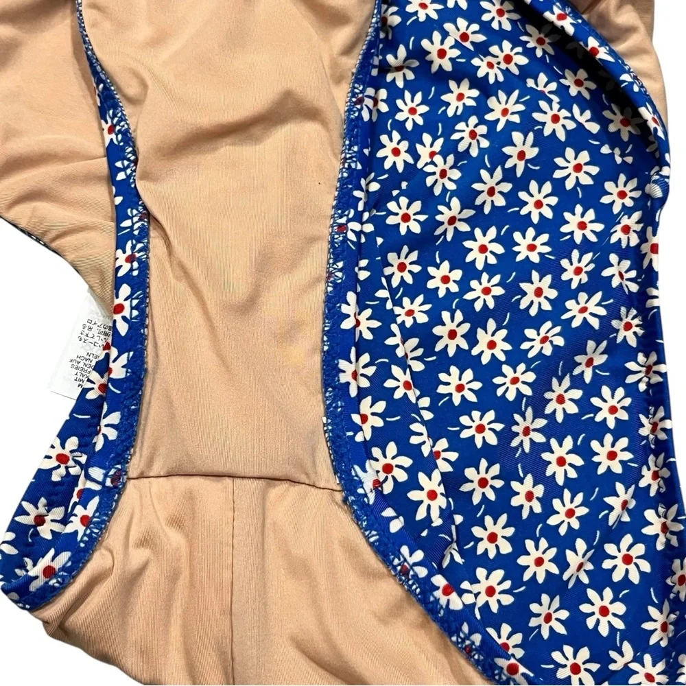 Madewell Plunging Scoopback One Piece Blue Mini Daisy Swimsuit size 4 - Picture 7 of 12